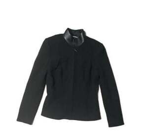 Heidi Weisel Blazer Size 6 Black Wool Leather Collar Zip
